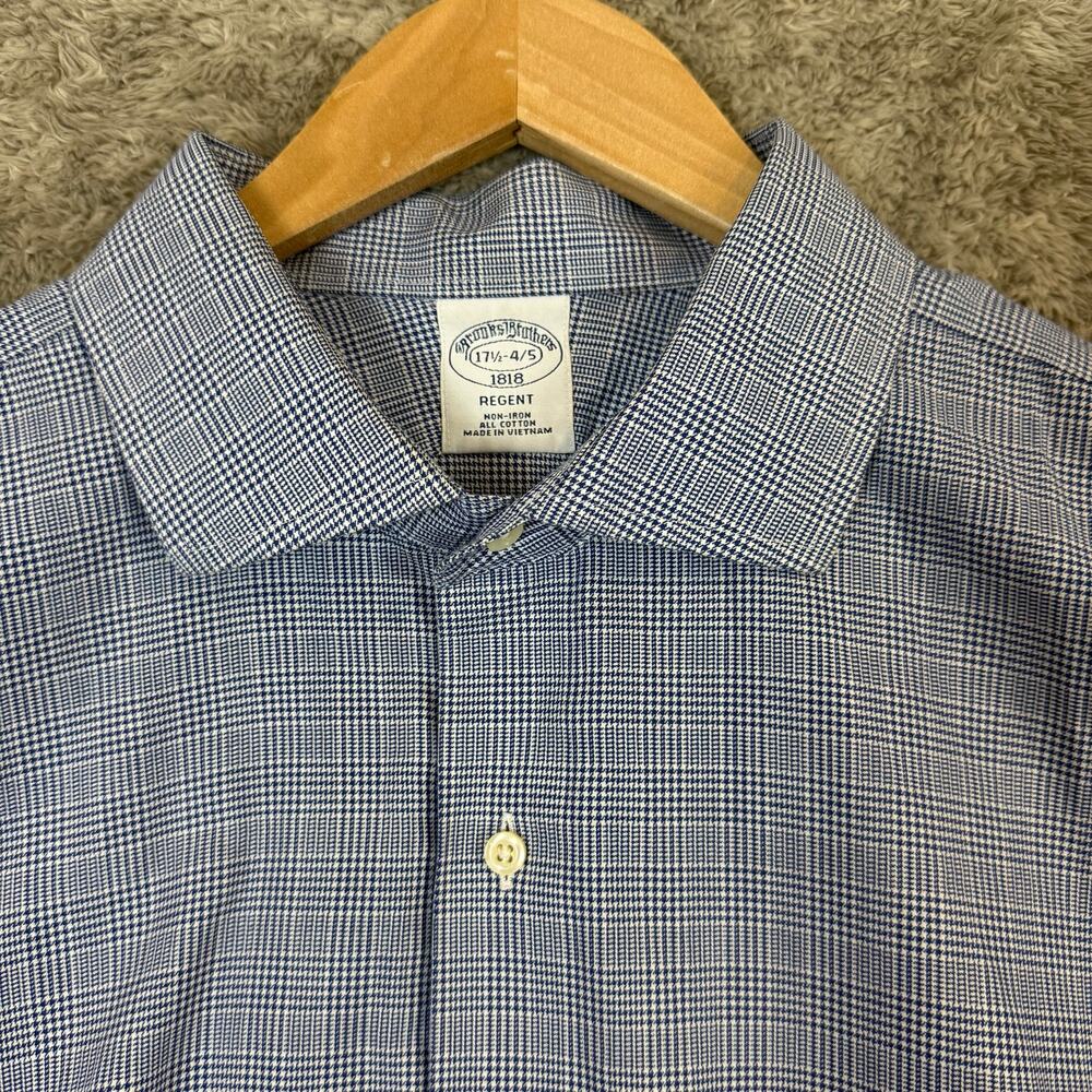 Brooks Brothers 1818 Regent Non-Iron Blue White Plaid Button Down Shirt Men 17.5